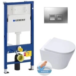 Geberit Toilet Set Duofix UP100 Toilet Support + SAT Infinitio Rimless Bowl + Chrome Plate (InfinitioGeb2)