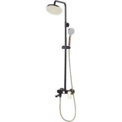 Modern Mixer Shower Set With Rain Function Brass Steel Black With Gold Gurara
