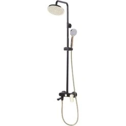 Modern Mixer Shower Set With Rain Function Brass Steel Black With Gold Gurara
