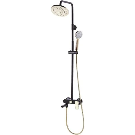 Modern Mixer Shower Set With Rain Function Brass Steel Black With Gold Gurara 3 Modern Mixer Shower Set With Rain Function Brass Steel Black With Gold Gurara
