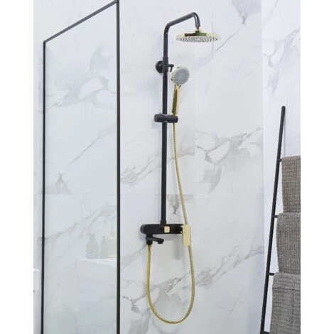 Modern Mixer Shower Set With Rain Function Brass Steel Black With Gold Gurara 4 Modern Mixer Shower Set With Rain Function Brass Steel Black With Gold Gurara - Image 2