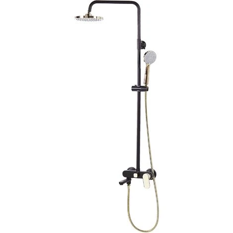 Modern Mixer Shower Set With Rain Function Brass Steel Black With Gold Gurara 6 Modern Mixer Shower Set With Rain Function Brass Steel Black With Gold Gurara - Image 4