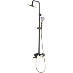 Modern Mixer Shower Set With Rain Function Brass Steel Black With Gold Gurara 11 Modern Mixer Shower Set With Rain Function Brass Steel Black With Gold Gurara -Bathroom Supplies Store 45282161 5