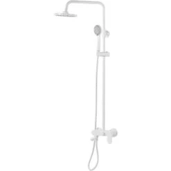 Modern Mixer Shower Set With Rain Function Brass Steel Matt White Gurara -Bathroom Supplies Store 45282166 4