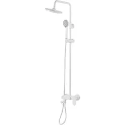 Modern Mixer Shower Set With Rain Function Brass Steel Matt White Gurara -Bathroom Supplies Store 45282166 5