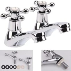 Basin Tap Pair Traditional Bathroom Sink Taps Hot And Cold Water Mixer Tap With Ceramic Disc Technology, Solid Brass Traditional Double Basin Taps For Kitchen Basin Sink Bathroom Washroom