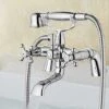Victorian Traditional Bath Bathtub Mixer Tap With Shower Dual Lever Bathtub Taps Mixer Shower Handset Bathroom Chrome Deck Mounted -Bathroom Supplies Store 46235829 1