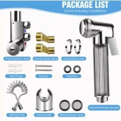 Thermostatic Mixer Bidet Shower Spray Kit, Brass Chrome Sprayer With Dual Control For Water Flow And Water Temperature 20-48℃, Safety Lock 38℃ Anti-Scald For Bidet Toilet Pet Shower Washing -Bathroom Supplies Store 46256313 2