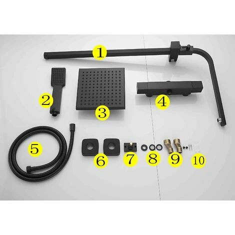 Black Luxury Thermostatic Mixer Brass Diverter Valve Squre Shower Bar Big Head, Adjustable Height Exposed Riser Rail Shower Hose All-in-One Chrome Rainfall Shower Mixer Set 5 Black Luxury Thermostatic Mixer Brass Diverter Valve Squre Shower Bar Big Head, Adjustable Height Exposed Riser Rail Shower Hose All-in-One Chrome Rainfall Shower Mixer Set - Image 3