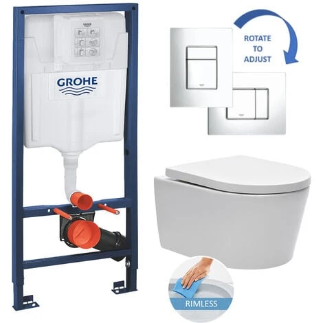 Grohe Rapid SL Toilet Set + SATrimless Toilet Bowl, Concealed Fixings + Chrome Skate Plate (RapidSL-SATrimless) 3 Grohe Rapid SL Toilet Set + SATrimless Toilet Bowl, Concealed Fixings + Chrome Skate Plate (RapidSL-SATrimless)