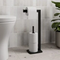 Black Architeckt Square Toilet Roll Holder Free Standing Bathroom Accessories