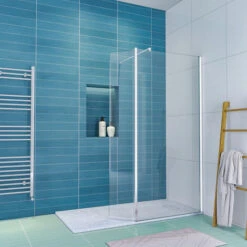 ELEGANT 900mm Walk In Shower Enclosure 8mm Tempered Glass Shower Screen 300mm Flipper Screen With 1400x900mm Tray And Waste Trap