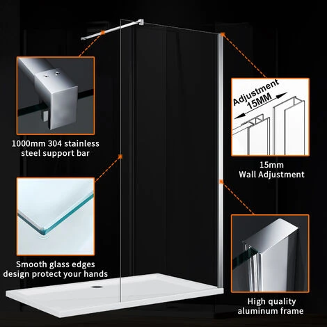 ELEGANT 900mm Walk In Shower Enclosure 8mm Tempered Glass Shower Screen 300mm Flipper Screen With 1400x900mm Tray And Waste Trap 7 ELEGANT 900mm Walk In Shower Enclosure 8mm Tempered Glass Shower Screen 300mm Flipper Screen With 1400x900mm Tray And Waste Trap - Image 5