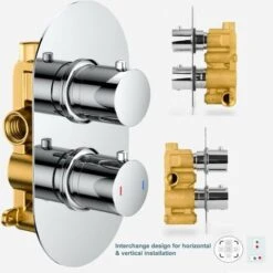 Chrome Round Twin Dual Concealed Thermostatic Shower Mixer Valve - Single Outlet