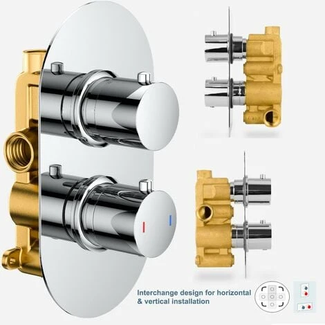 Chrome Round Twin Dual Concealed Thermostatic Shower Mixer Valve - Single Outlet 3 Chrome Round Twin Dual Concealed Thermostatic Shower Mixer Valve - Single Outlet