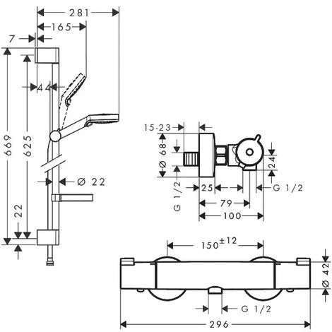 Hansgrohe Ecostat Set Thermostatic Mixer + Crometta Vario Hand Shower With Soap Dish (13211000-Crometta2) 7 Hansgrohe Ecostat Set Thermostatic Mixer + Crometta Vario Hand Shower With Soap Dish (13211000-Crometta2) - Image 5