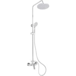 PrimeMatik - Chrome Telescopic Shower Column With Single-lever Mixer Tap, Overhead Shower Head, Hand Shower Head And Flexible Hose
