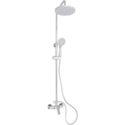 PrimeMatik - Chrome Telescopic Shower Column With Single-lever Mixer Tap, Overhead Shower Head, Hand Shower Head And Flexible Hose -Bathroom Supplies Store 51028268 3
