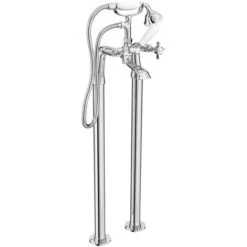 Edwardian Traditional Freestanding Chrome Bath Shower Mixer Tap With Handheld Kit -Bathroom Supplies Store 51419915 2