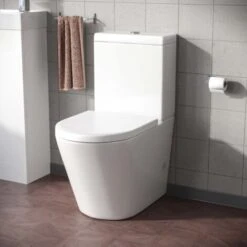 Modern Close Coupled Rimless Round Toilet Ceramic Soft Closing Seat White Okham
