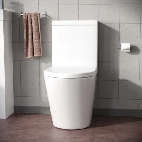 Modern Close Coupled Rimless Round Toilet Ceramic Soft Closing Seat White Okham 4 Modern Close Coupled Rimless Round Toilet Ceramic Soft Closing Seat White Okham - Image 2