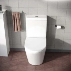 Modern Close Coupled Rimless Round Toilet Ceramic Soft Closing Seat White Okham 10 Modern Close Coupled Rimless Round Toilet Ceramic Soft Closing Seat White Okham -Bathroom Supplies Store 51428619 4