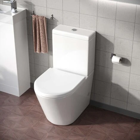 Modern Close Coupled Rimless Round Toilet Ceramic Soft Closing Seat White Okham 7 Modern Close Coupled Rimless Round Toilet Ceramic Soft Closing Seat White Okham - Image 5