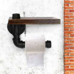 Industrial Urban Style Iron Pipe Toilet Paper Wall Holder Roller With Wood Shelf -Bathroom Supplies Store 51940877 4