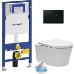 Geberit Toilet Set Geberit Frame + SAT Rimless Toilet Bowl + Softclose Seat + Black Plate (GebSatrimless-A)