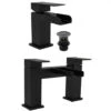 Black Matt Basin Sink Bathroom Luxury Waterfall & Bath Filler Tap Set