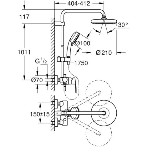 Grohe Tempesta Cosmopolitan System 210 Shower System With Single Lever For Wall Mounting, Chrome (26224001) 6 Grohe Tempesta Cosmopolitan System 210 Shower System With Single Lever For Wall Mounting, Chrome (26224001) - Image 4