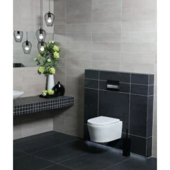 Geberit Toilet Set Frame With SAT Rimless Bowl And Invisible Fixings + Softclose Seat + Black Chrome Flush Plate (GebSatrimless-D) 11 Geberit Toilet Set Frame With SAT Rimless Bowl And Invisible Fixings + Softclose Seat + Black Chrome Flush Plate (GebSatrimless-D) -Bathroom Supplies Store 54689925 5