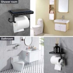 LITZEE Toilet Paper Holder Bathroom Accessories Space Aluminum Tissue Mobile Paper Roll Holder Wall Mount Rustproof Vintage Style Black -Bathroom Supplies Store 54902493 3
