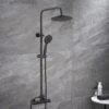 AICA Bathroom Thermostatic Mixer Shower Set Square Black Twin Head Exposed Valve 230mm Black Round