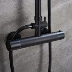 AICA Bathroom Thermostatic Mixer Shower Set Square Black Twin Head Exposed Valve 230mm Black Round 10 AICA Bathroom Thermostatic Mixer Shower Set Square Black Twin Head Exposed Valve 230mm Black Round -Bathroom Supplies Store 54917108 4