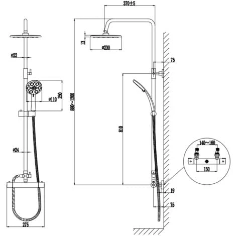 AICA Bathroom Thermostatic Mixer Shower Set Square Black Twin Head Exposed Valve 230mm Black Round 7 AICA Bathroom Thermostatic Mixer Shower Set Square Black Twin Head Exposed Valve 230mm Black Round - Image 5