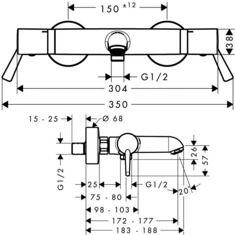 Hansgrohe Ecostat Thermostatic Bath Mixer Comfort Care For Exposed Installation With Extra Long Handles, Chrome (13115000) 4 Hansgrohe Ecostat Thermostatic Bath Mixer Comfort Care For Exposed Installation With Extra Long Handles, Chrome (13115000) - Image 2