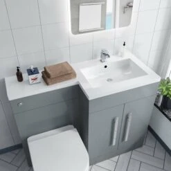1100mm Right Flat Pack Vanity Basin, WC Unit & Back To Wall Rimless Toilet Light Grey -Bathroom Supplies Store 55340801 3
