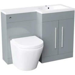 1100mm Right Flat Pack Vanity Basin, WC Unit & Back To Wall Rimless Toilet Light Grey -Bathroom Supplies Store 55340801 5