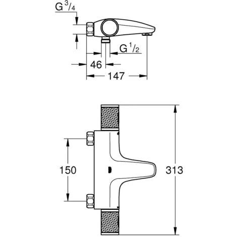 Grohe Grohtherm 1000 Performance Thermostatic Bath/shower Mixer 1/2", Chrome (34780000) 6 Grohe Grohtherm 1000 Performance Thermostatic Bath/shower Mixer 1/2", Chrome (34780000) - Image 4