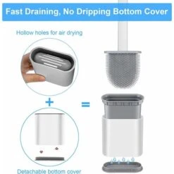 Toilet Brush With Holder, Deep Cleaning Bathroom Flat Flexible Silicone Toilet Brush Set With No-Slip Long Plastic Handle, Wall Mounted & Flooring Quick Dry Hygienic, White -Bathroom Supplies Store 56134239 4