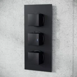 Temel 3-Way Thermostatic Mixer Valve And 200 Mm Square Shower Head, Handheld And Bath Filler Waste Matte Black Set -Bathroom Supplies Store 56993602 5