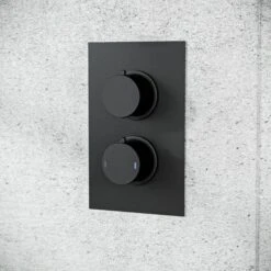 Voilet 2 Dial 2 Way Round Concealed Thermostatic Mixer Valve, Shower Head & Handset Matte Black -Bathroom Supplies Store 56993603 2