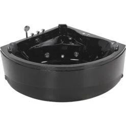 Modern Hot Tub Corner Bathtub Hydro Massage Jets LED Light Black Acrylic Baracoa -Bathroom Supplies Store 57715645 4 1