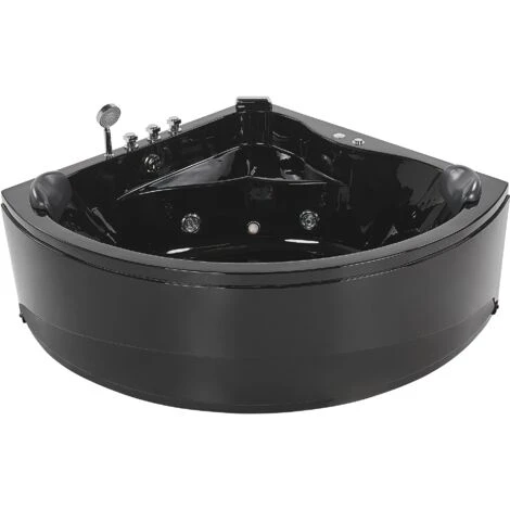 Modern Hot Tub Corner Bathtub Hydro Massage Jets LED Light Black Acrylic Baracoa 6 Modern Hot Tub Corner Bathtub Hydro Massage Jets LED Light Black Acrylic Baracoa - Image 4