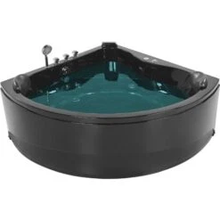Modern Hot Tub Corner Bathtub Hydro Massage Jets LED Light Black Acrylic Baracoa -Bathroom Supplies Store 57715645 5 1
