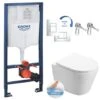 Grohe Toilet Set Frame + Swiss Aqua Technologies Infinitio Rimless WC , Invisible Fixing + Chrome Flush Plate (RapidSL-Infinitio-1) -Bathroom Supplies Store 58049125 1