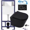 Matt Black Rimless ECO Wall Hung Toilet Pan, Seat & 1.12m Concealed WC 3-in-1 Cistern Frame Inc. Flush Plate -Bathroom Supplies Store 58225457 1