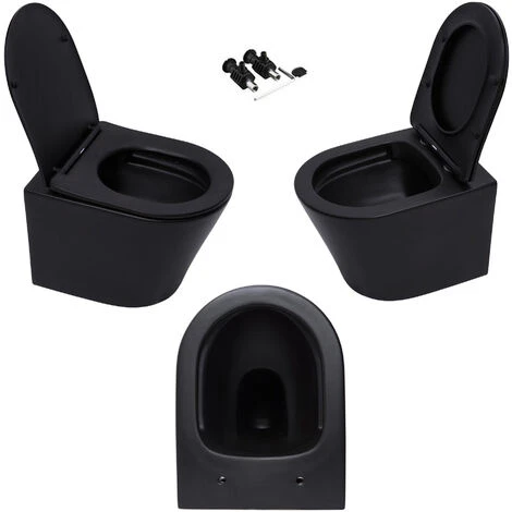 Matt Black Rimless ECO Wall Hung Toilet Pan, Seat & 1.12m Concealed WC 3-in-1 Cistern Frame Inc. Flush Plate 4 Matt Black Rimless ECO Wall Hung Toilet Pan, Seat & 1.12m Concealed WC 3-in-1 Cistern Frame Inc. Flush Plate - Image 2