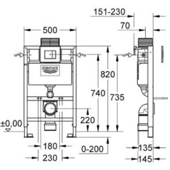 Matt Black Rimless ECO Wall Hung Toilet Pan, Seat & GROHE 38773000 Rapid 0.82m SL 3-in-1 Low Height WC Cistern Frame Inc. Plate -Bathroom Supplies Store 58225459 5